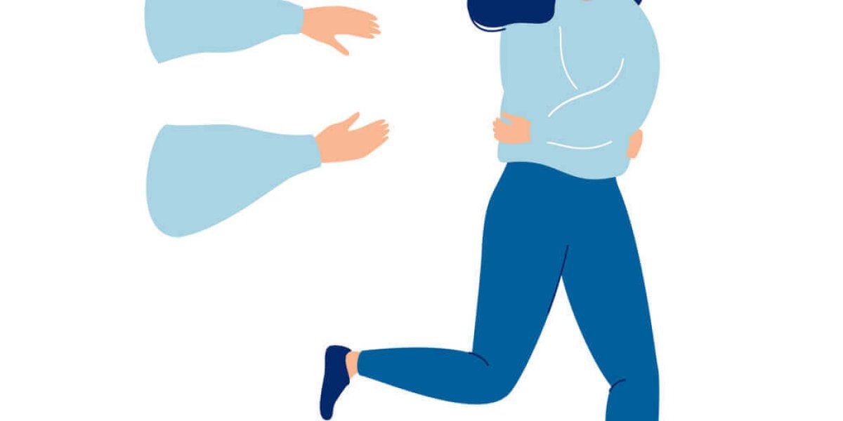 Upset and depressed young woman runs away from human hands reaching for her.