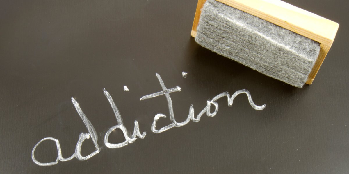Chalkboard with the word ADDICTION written with an eraser